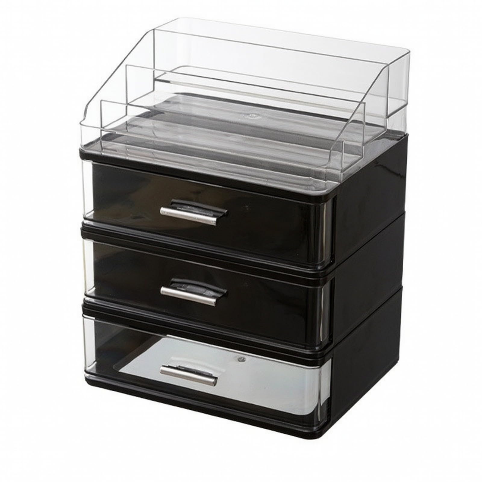 TISHITA Make-up-Organiz mit transparentem Obteil einfaches Design Kosmetik-Organiz mit Schubladen vielseitig Kosmetikorganiz für Badezimm, 3-Stufig