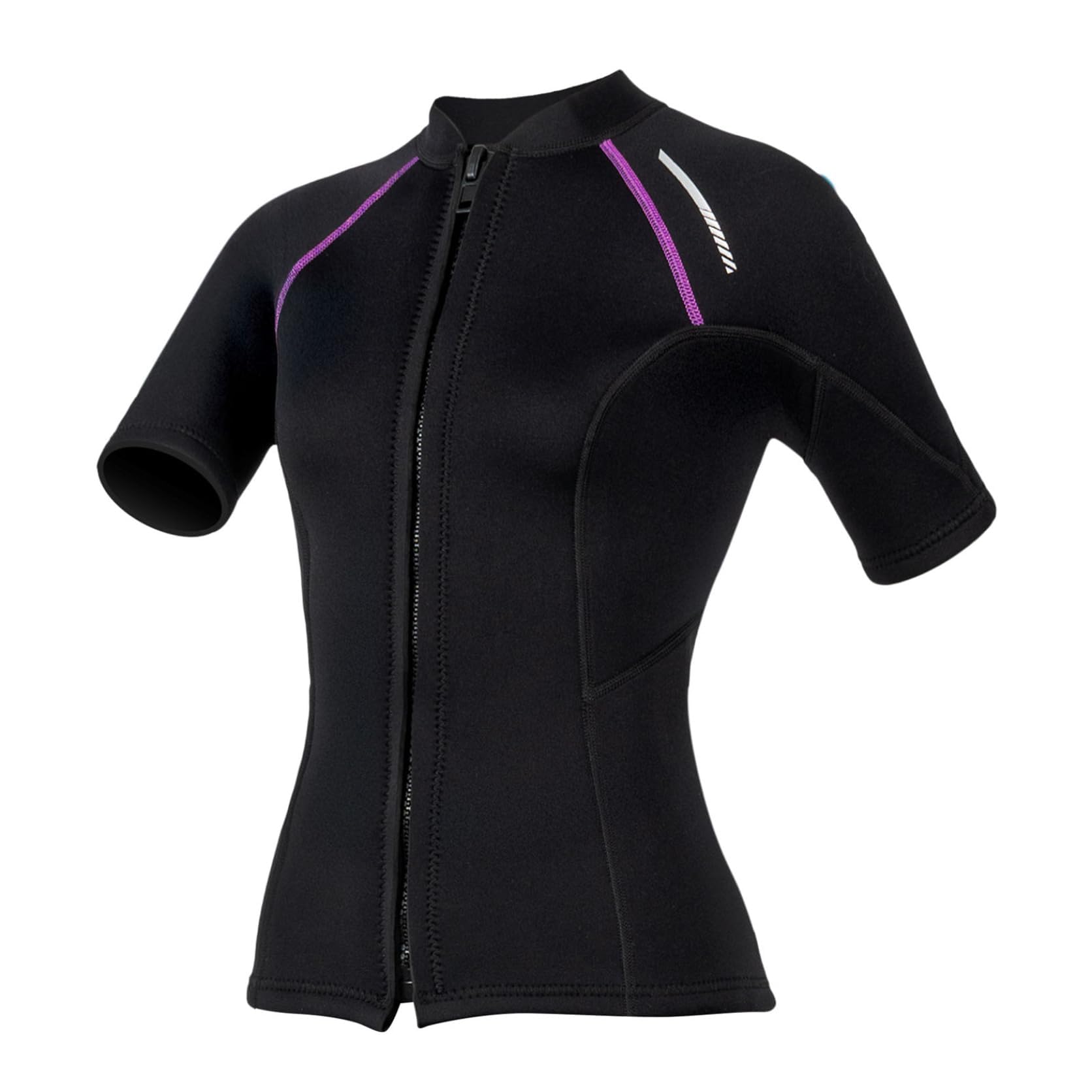 Muta da donna a maniche corte con zip frontale da 1,5 mm, in neoprene, per nuoto, surf, snorkeling