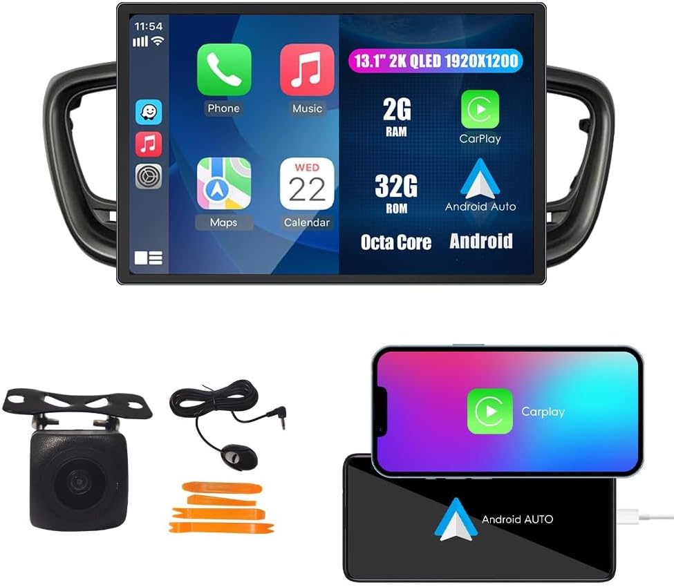 Car CarPlay Android Auto Navigation Stereo GPS Radio Reverse Camera Display 13.1" QLED Touchscreen Headunit Tablet Pad Media Player for Kia Sorento 2015-2020, if Applicable Octa Core 2G+32G