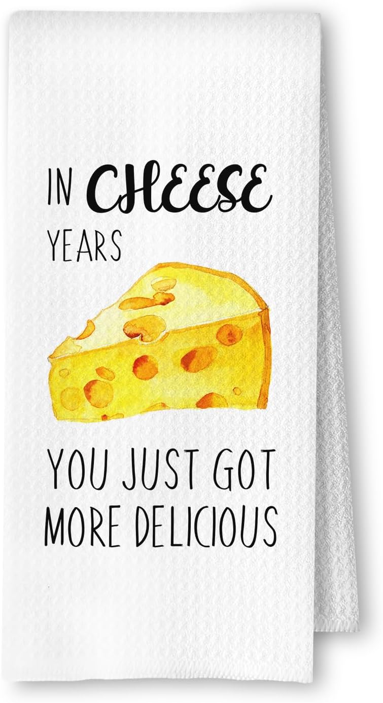 Funny Cheese Birthday Kitchen Towels, Funny Birthday Gifts for Friends Women Dish Tea Towels for Kitchen Decor, Cheese Lover Gifts Decorative Hand Towels 16x24 Inches