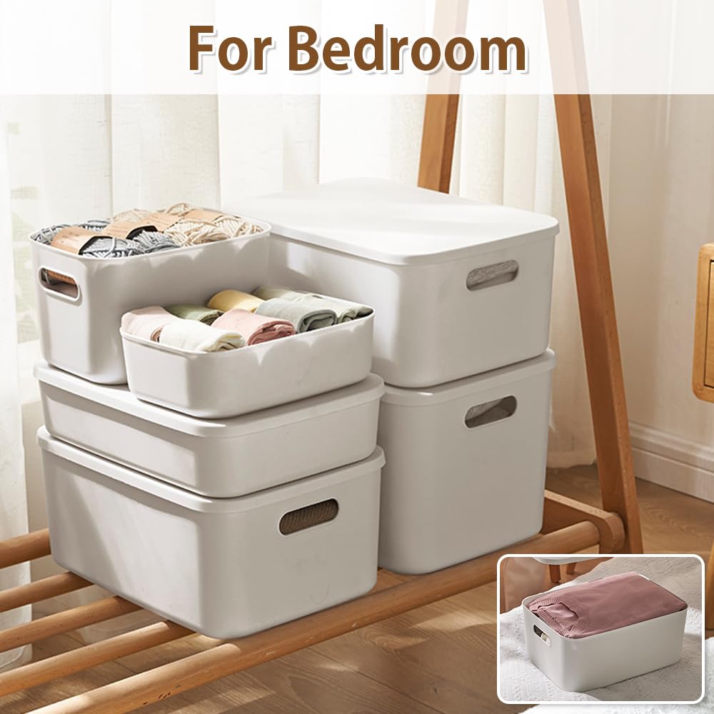 Lot de 8 boîtes de rangement avec 4 couvercles, panier de rangement en plastique avec poignées, boîtes de rangement multifonctionnelles pour cuisine, bureau, placard, salle de bain, jouets