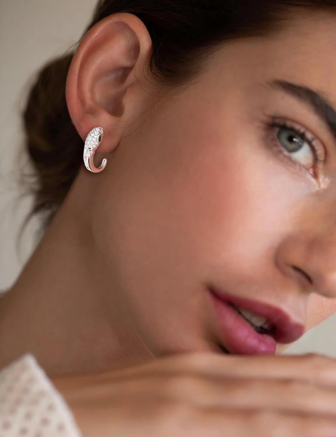 Snake Statement Earrings for Women 14K Gold Plated/925 Sterling Silver Emerald Studs Half Hoop Earrings Cubic Zirconia Snake Gothic Jewelry