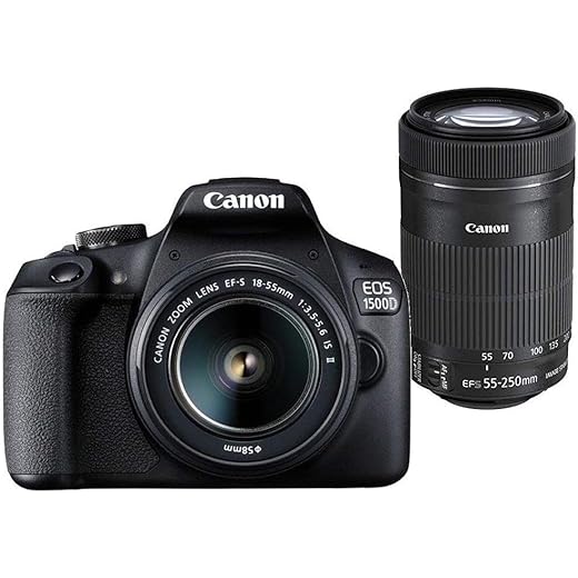 Canon EOS 1500D Camera with 18-55 + 55-250mm Lens 250mm