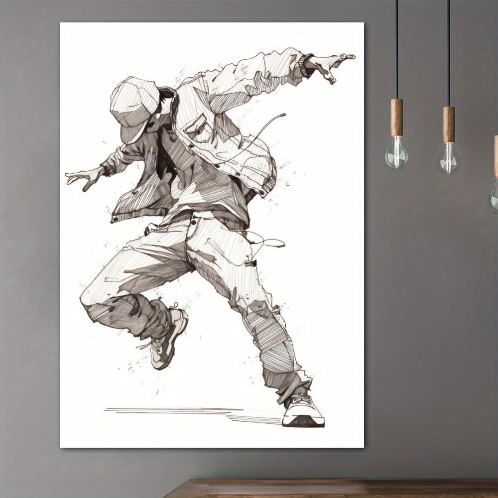 CWZBFEH Quadro su tela con ragazzo hip-hop che balla - per appassionati di danza, ideale per arredare soggiorno, camera da letto, ufficio e bar (70x90 cm/con cornice)