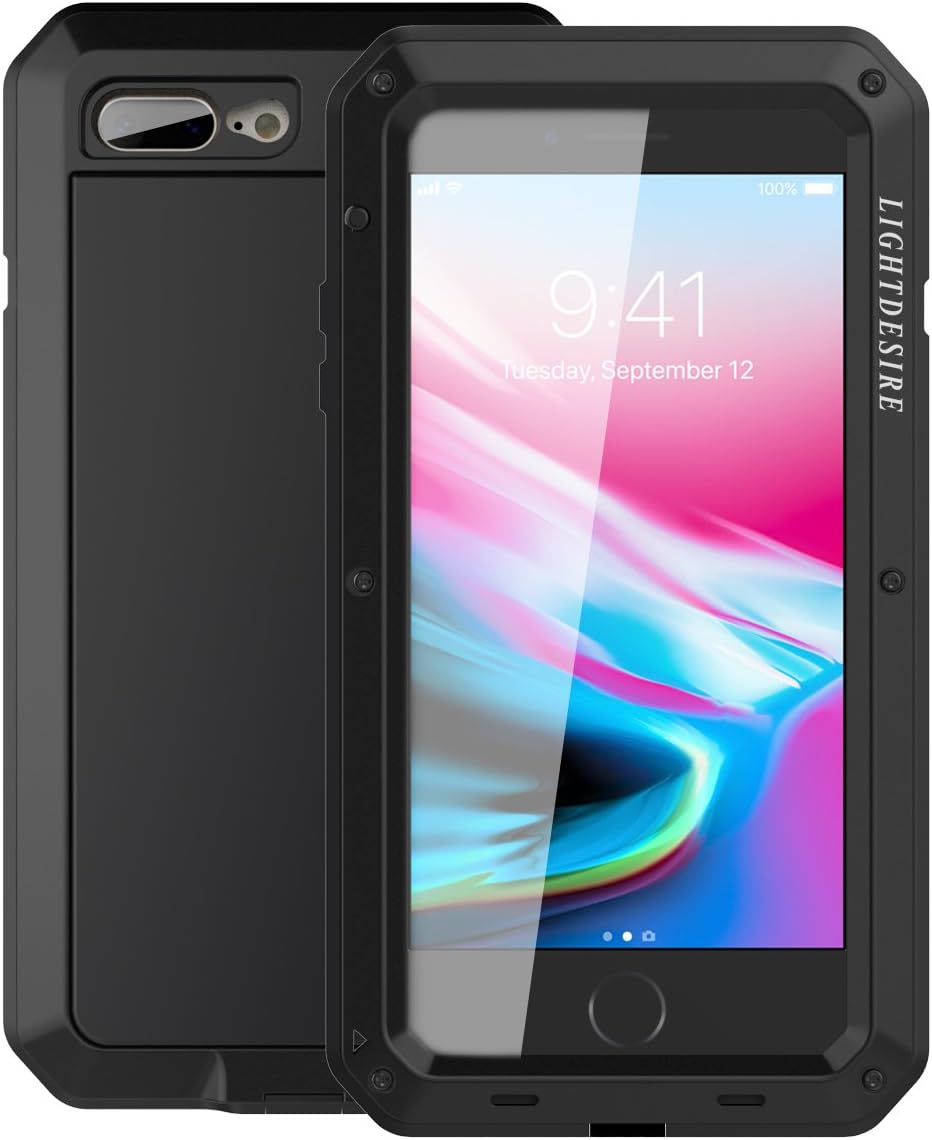 iPhone 7/8 Plus Case,LIGHTDESIRE [Newest] Aluminum Alloy Protective Metal Extreme Water Resistant Shockproof Military Bumper Heavy Duty Cover Shell Case [Black] (For iPhone 7/8 Plus)