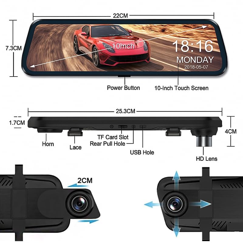 10" Espejo Retrovisor con Camara para Nissan Rogue 2014-2020, 2K+1080P Cámara de Coche 2K HD Dashcam, Monitor de Aparcamiento 24H,2K+1080P+WiFi