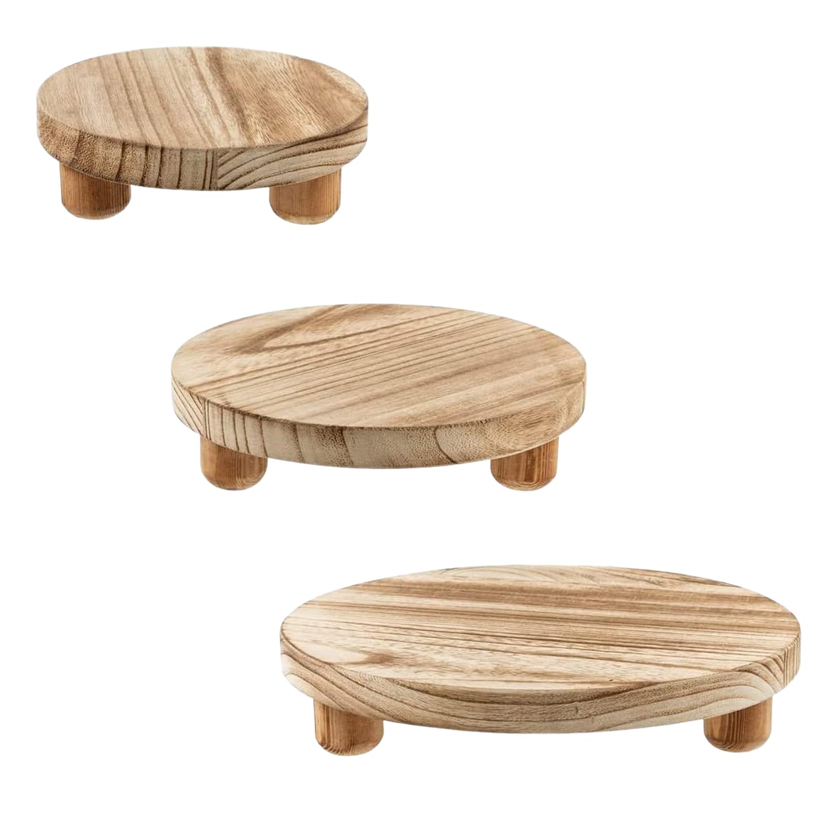 Tefola Lot de 3 Supports Ronds en Bois pour Plantes, 3 Tailles, Pot de Fleurs, Petit Support de présentation, Support décoratif pour Plantes d'intérieur, Cuisine, terrasse