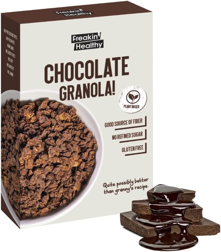 Freakin Healthy Chocolate Granola 340g – Plant Based Breakfast Cereal, Naturally Sweetened, Gluten, Refined Sugar Free