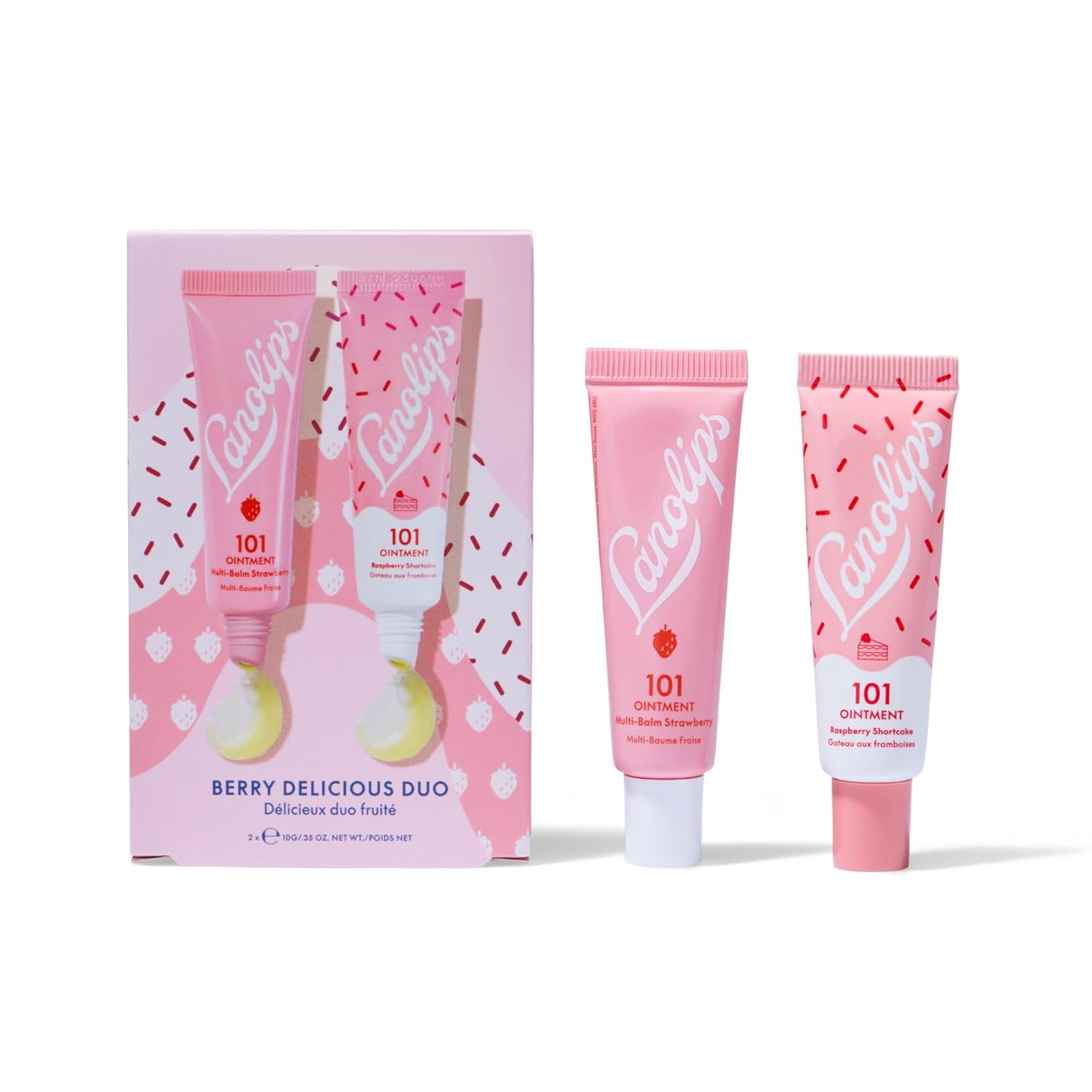Lanolips 101 Delicious Berry Delicious Gift Set - Includes 101 Ointment Lanolin Lip Balm in Strawberry & Raspberry Shortcake - Limited Edition Lanolin Lip & Skin Care Set (2 Pieces)