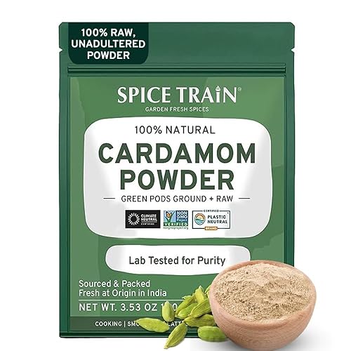 SPICE TRAIN - Cardamomo orgánico molido Elaichi 10 onzas certificado por el USDA sin organismos genéticamente modificados 100 crudo viene en bolsa