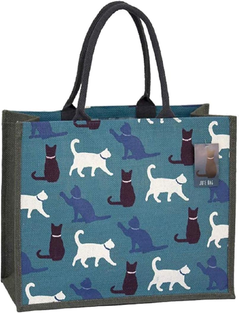 Box Shaped Eco Friendly Jute Shopping Bag with Gusset (Cats)