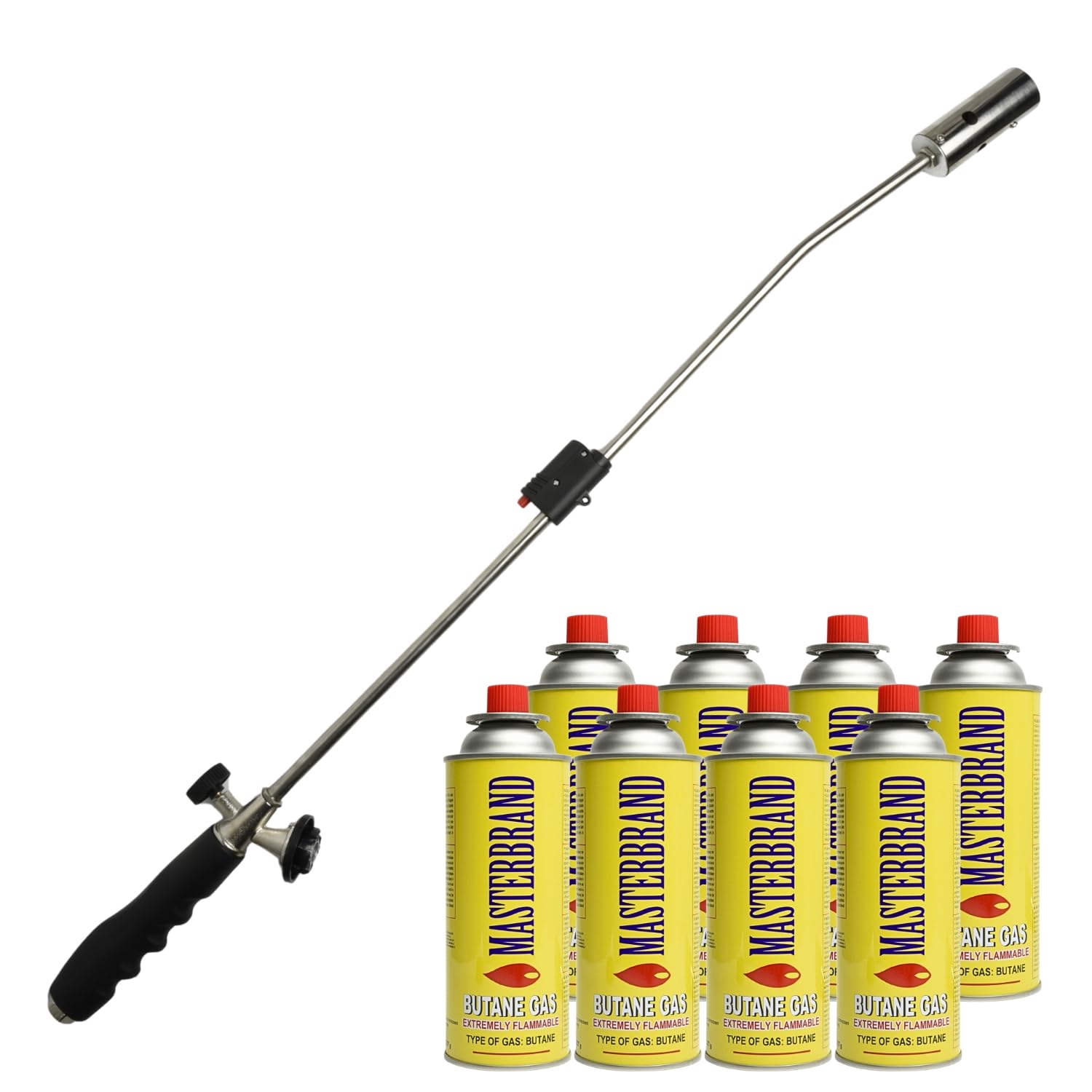 B2c Weed Burner Wand Butane Gas Cordless Garden Lance Torch Weed Killer Blowtorch Flame Thrower Driveway Patio (Weed Wand + 8 Butane Refills)
