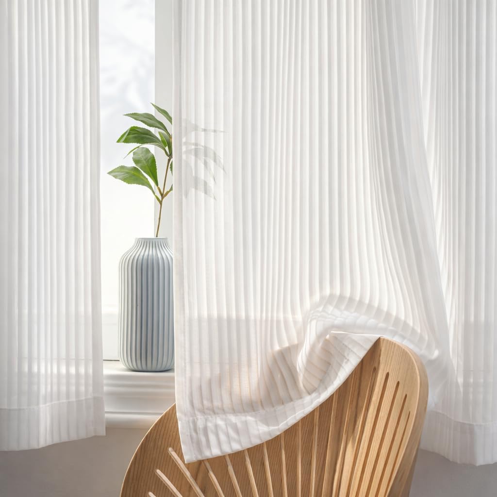 White Short Sheer Curtains 24 Inches Long 2 Panels Set for Kitchen Window, Rod Pocket Light Filtering Sheer Tier Curtains for Small Laundry Room, RV, Camper Travel Trailers, 38 W x 24 L