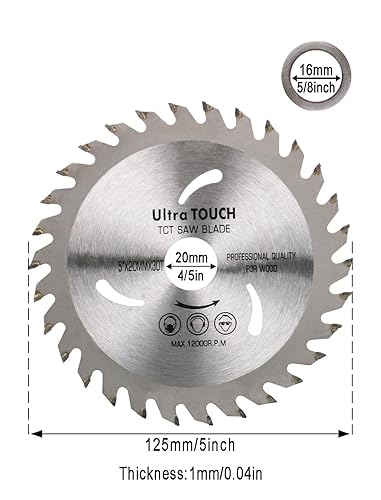Miniatura 2 de Hoja de sierra circular con punta de carburo de disco de corte de madera de 5 pulgadas y 30 dientes para cortar madera dura y suave con eje de 45