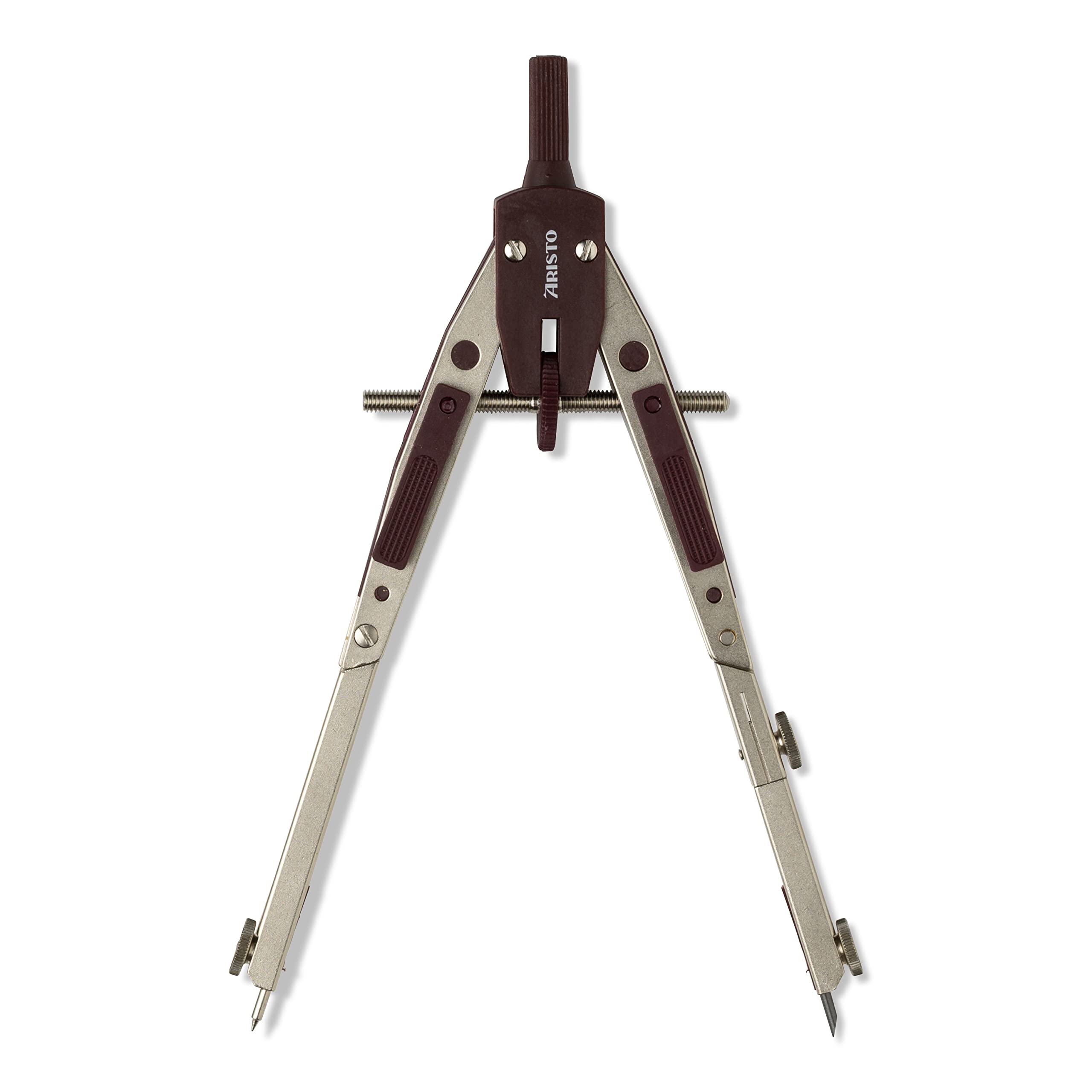 Aristo AR55510 Profi Schnellverstellzirkel inkl. Universal Adapter (2 Gelenke, max. Durchmesser der Zeichenkreise 400 mm, inkl. Zirkel Ersatzminen und Ersatznadel) silber weinrot