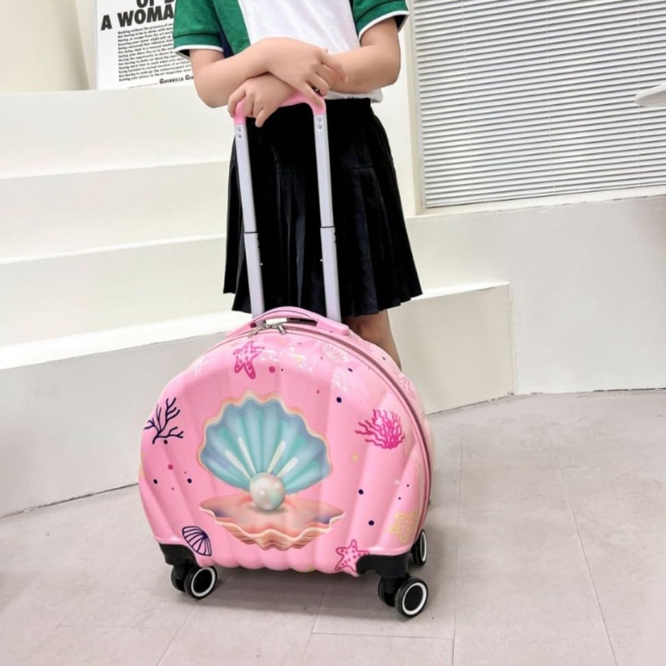 Image of ADSON Children 3D Cute Mermaid Sea Shell Design Pearl Print Kids Trolley Bag Cabin Suitcase for Children Teens 360 Travel Trolley 4 Wheels Child Hardsided Suitcase Boy Girl Luggage (Mermaid Pink)