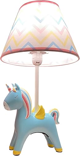 Lámpara de mesa, adorable lámpara de escritorio para niños, estilo unicornio de 13 pulgadas, lámpara de noche azul, ideal para decoración de