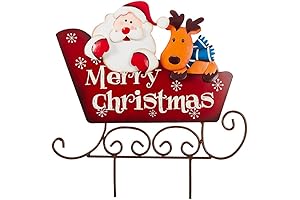 The Lakeside Collection Christmas Metal Sleigh Stake for Christmas with Santa, Reindeer,...