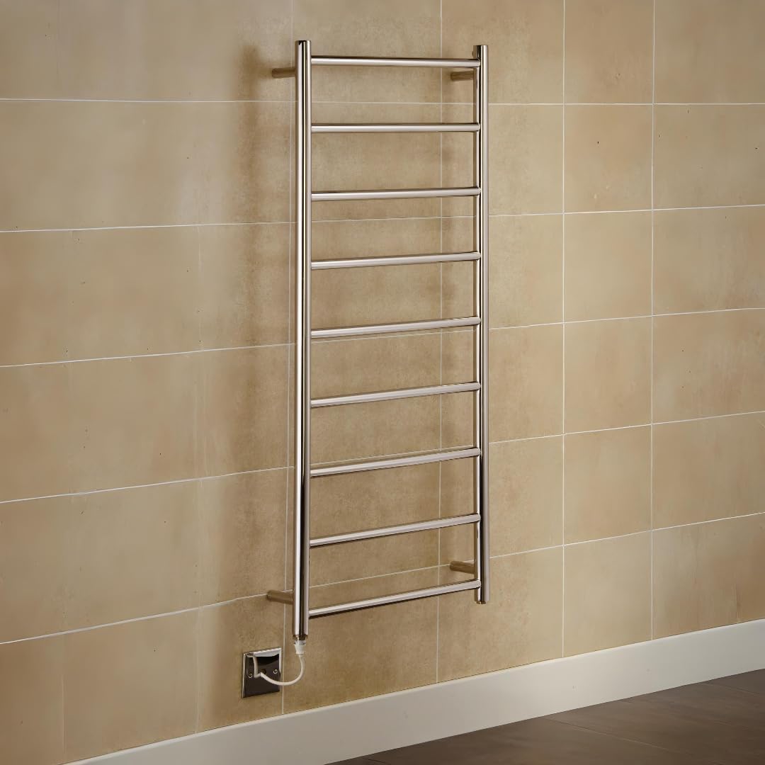 Manissa Mirror Polished Stainless Steel Selby Electric Stainless Steel Towel Rail 600X1200mm Towel Warmer Mirror Polished Finish
