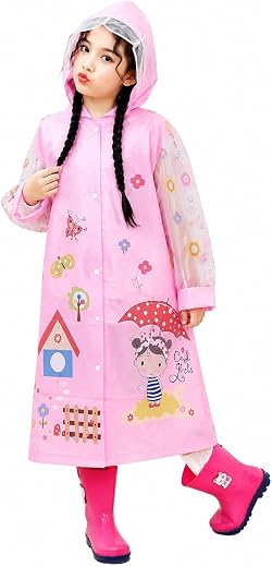 Zacharias Girl's Kids PVC Waterproof Long Raincoat with School Bag Cover yu-517 (Pink_Pack of 1)