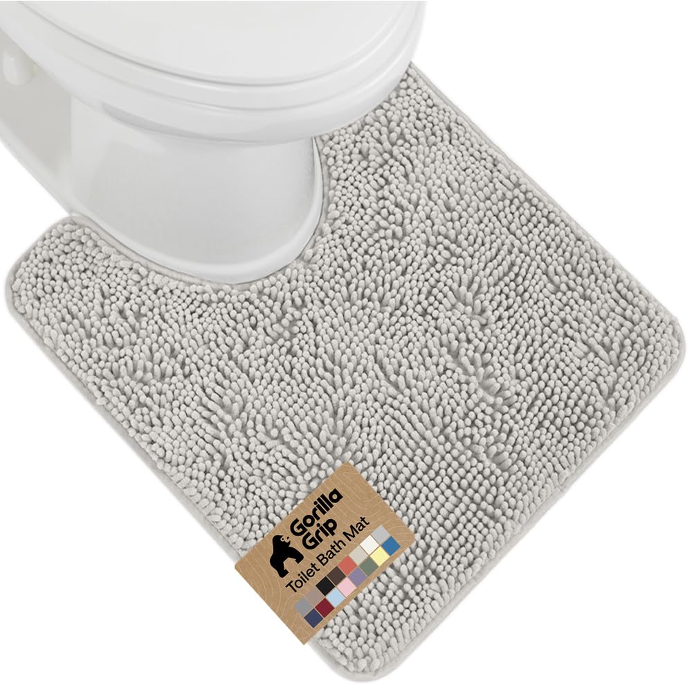 Gorilla Grip Original Shaggy Chenille Oval U-Shape Contoured Mat for Base of Toilet, 22.5x19.5 Size, Machine Wash and Dry, Soft Plush Absorbent Contour Carpet Mats for Bathroom Toilets (Light Gray) โ image 1