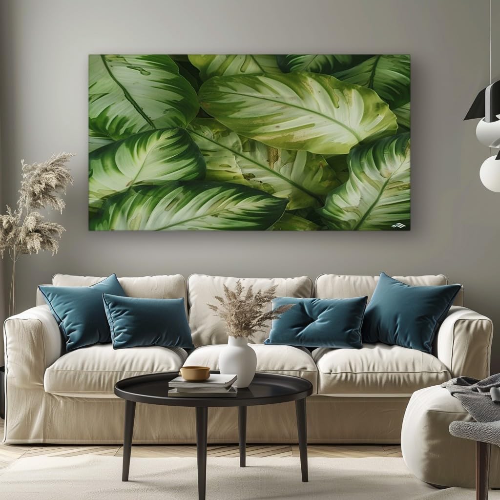MKBKLI Abstract Canvas Wall Art for Living Room Green Leaf Paintings for Bedroom, Office, Kitchen - Home Decor Pictures, 60x120cm