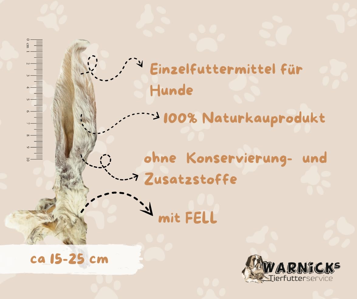 Warnick's Hundesnack Kaninchenohren mit Fell - 3 kg | Naturkausnack für Hunde - Darmreinigend & hypoallergen - Schonend getrocknet ohne Zusätze - Zur Zahnpflege