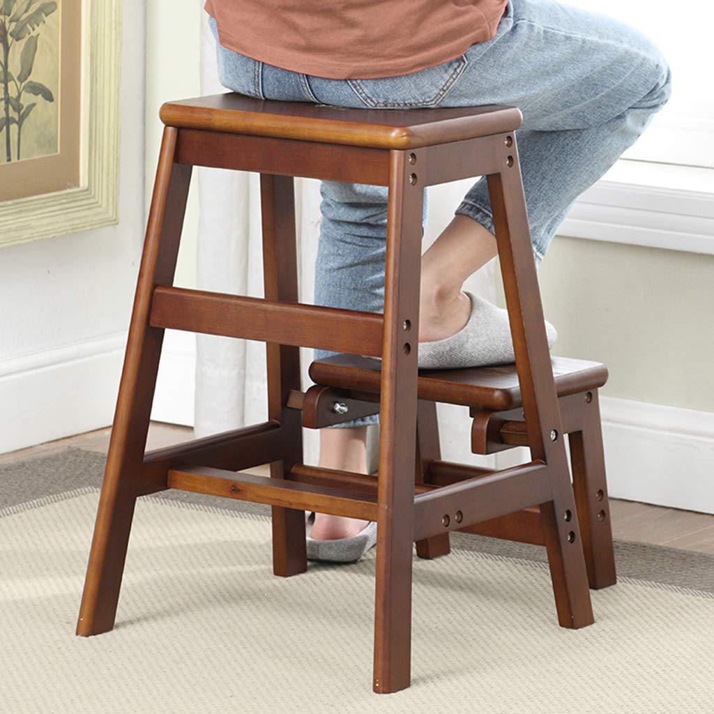2 Pasos Taburete de Escalera Plegable Escalera Interior de Madera Silla de Cocina Taburete de Paso para Adultos Niños Multifuncional Flor Rack/Banco de Zapatos, 150 kg
