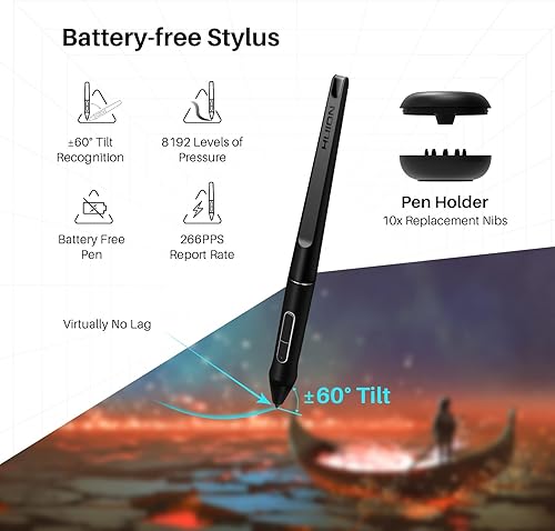 Miniatura 2 de HUION KAMVAS Pro 16 - Tableta de dibujo gráfico con pantalla de inclinación totalmente laminada, sin batería, lápiz táctil, soporte ajustable,