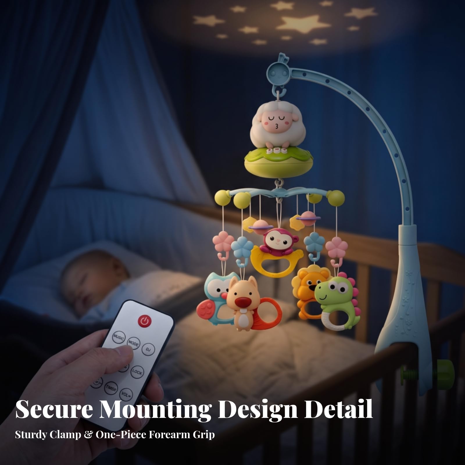 Mobile da Culla con Sonagli | Telecomandato, Regolabile, Giocattolo, per Camera dei Bambini,