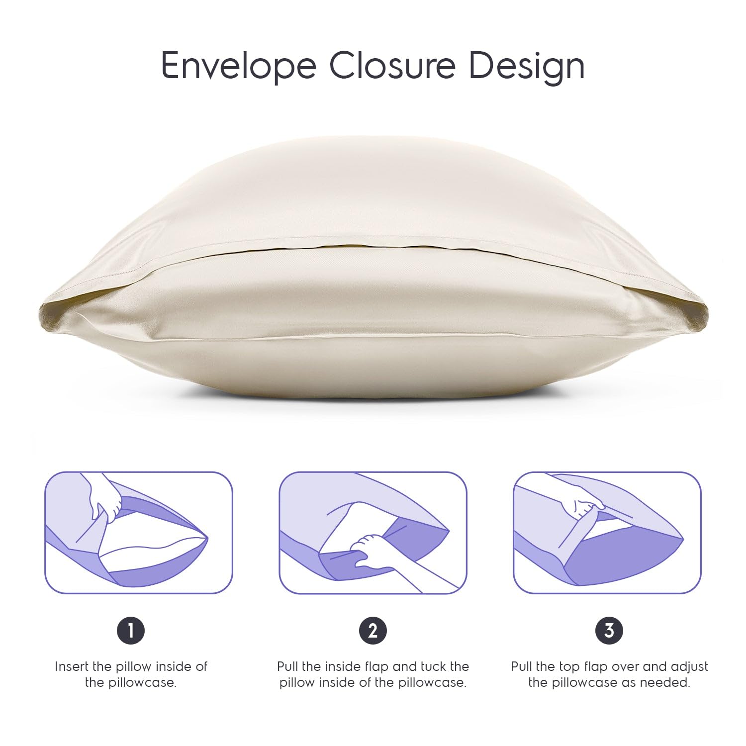 TAFTS 22mm 100% Pure Mulberry 6A Silk Pillowcase for Hair & Skin with Envelope Closure, No Zipper, Cooling, Natural, Organic, Double Sided Pillow Case (Ivory White, Queen 20"x30" 1pc)