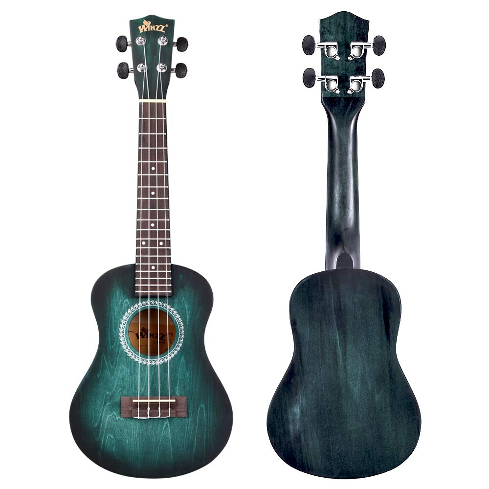 Winzz Ukulélé Concert Débutants Adultes, 23 Pouces Ukulélé Kit Couleur Unique Design (Cyan Foncé)