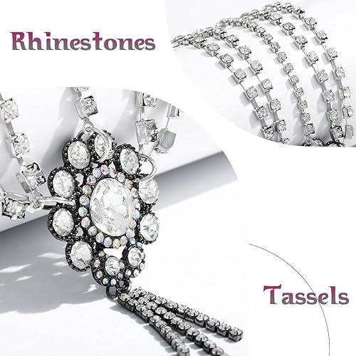 Miniatura 3 de Aceorna Cadena de cabeza nupcial con diamantes de imitación, cadena de pelo con borlas, cadenas de cabeza plateadas para mujeres y niñas