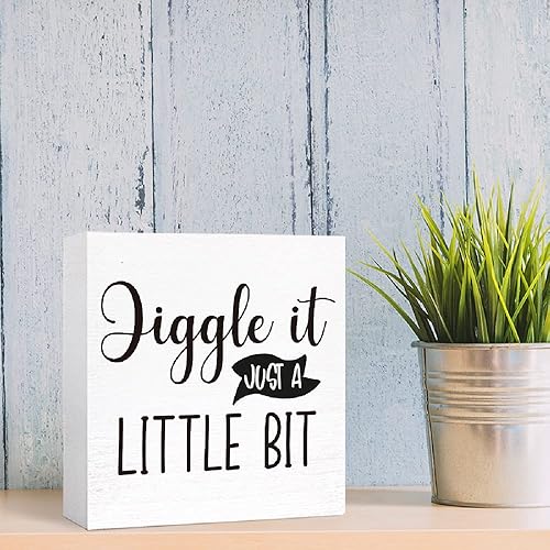 Miniatura 6 de SJNH Divertido letrero de madera para baño Jiggle it Just Little Bit, letrero de bloque de madera para baño, estante de baño, baño, decoración