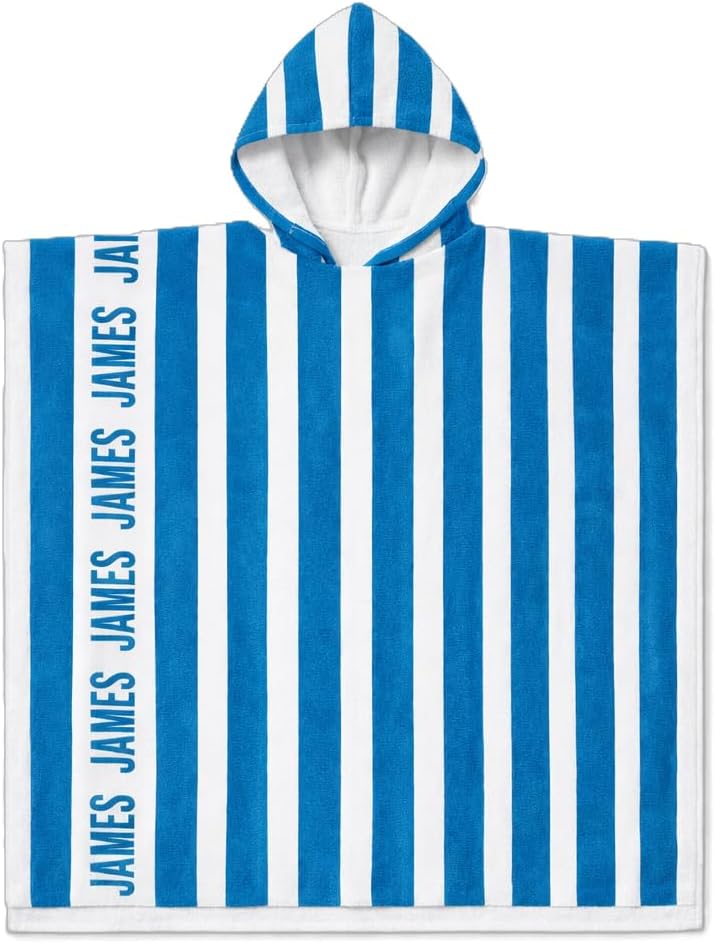 Personalization Universe Classic Stripe Personalized Kids Poncho Beach Towel with Hood