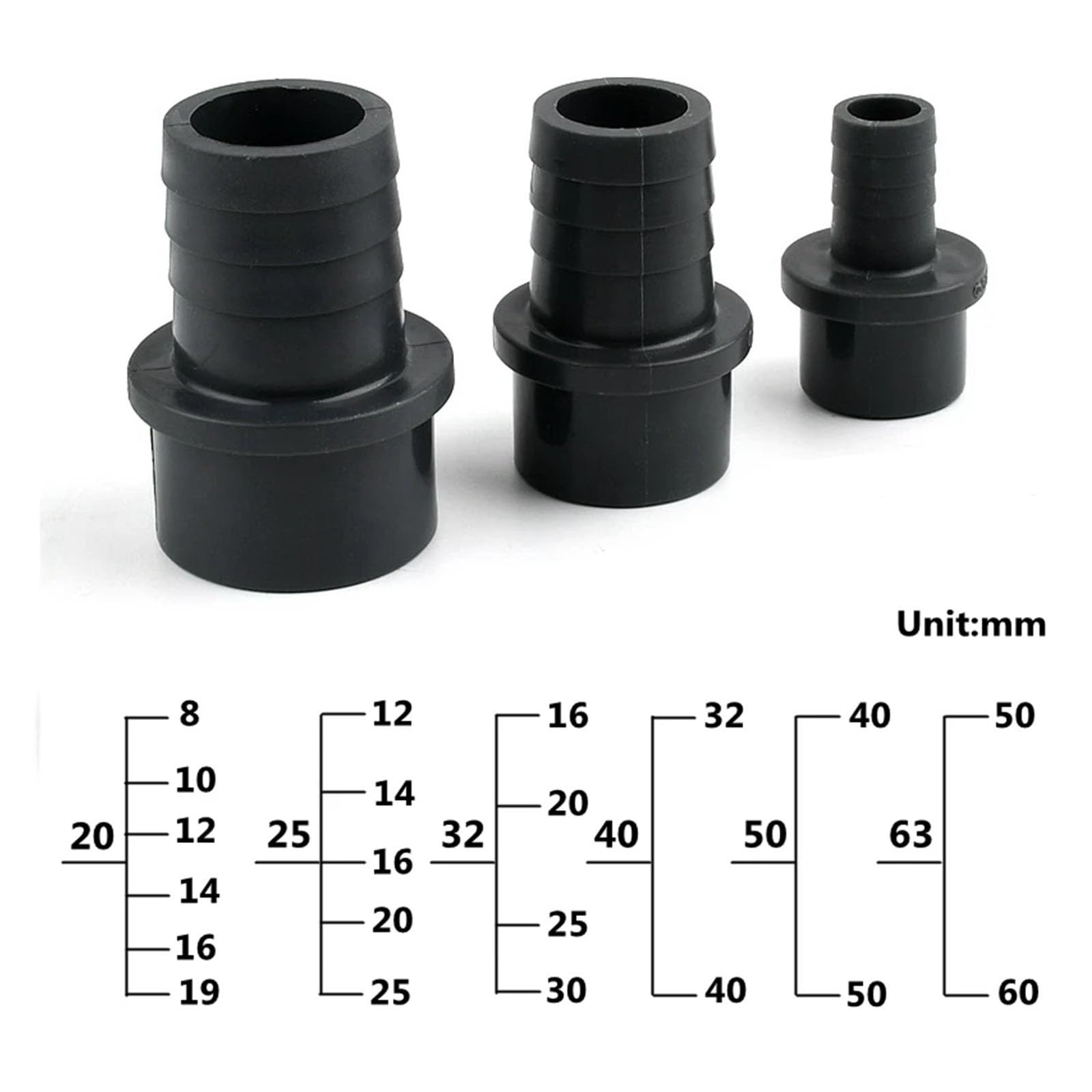 1~10PCS UPVC Stecker Garten Bewässerung Schlauch Fisch Tank Zubehör(O.D 63mm-50mm,5 PCS)
