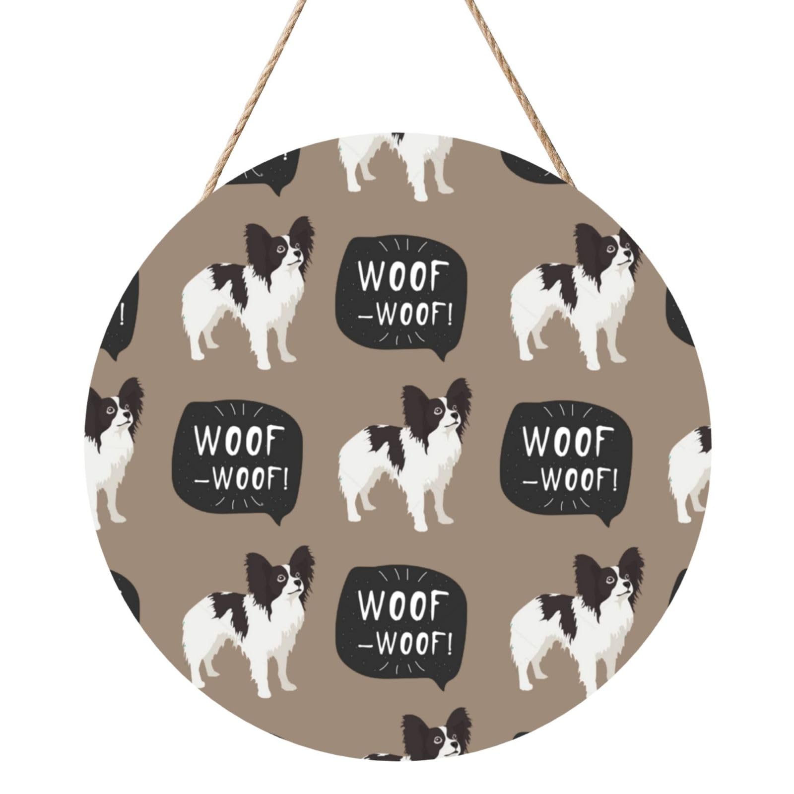 InOmak Papillon Dog Pattern, Round Wood Panel Painting 12 in, Wall Hanging Painting For Home