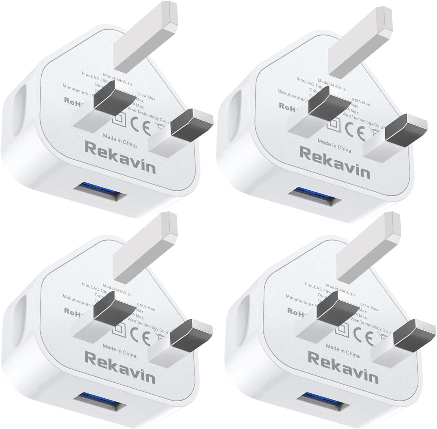 Rekavin 4 Pack USB Plug, USB Charger Plug Wall Plug Adaptor UK Power Adapter Mains Charge Head Socket 5V/1AMP Multipack Single Port Charging for iPhone 14 13 12 11/10/Xs/XS Max/XR/X/8/7/6 Plus/5/4