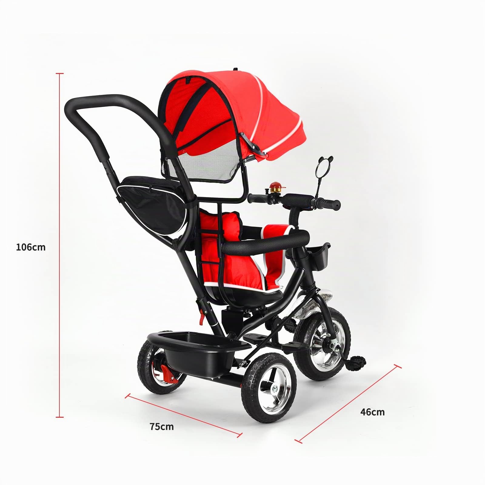 Bicicleta 4 en 1, Triciclo para Niños y Niñas de 2 3 4 años, Juguete Correpasillos Bebe, Triciclo Infantil para Niños de 48-96 Meses como Regalo de Cumpleaños Navidad-4 en 1 (Rojo Grande)
