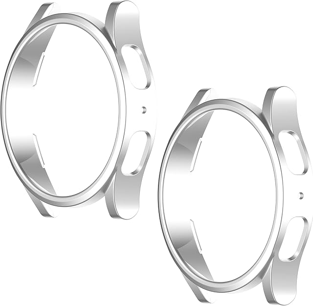 2 Pack Case Compatible for Samsung Galaxy Watch 5 Cover, Hard PC Bumper (Silver, Galaxy Watch 5 44mm)