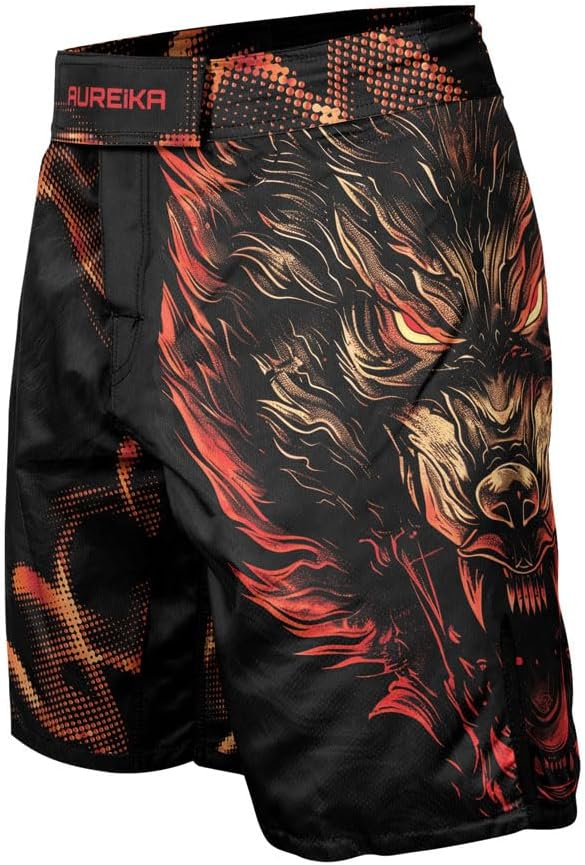 Wolf Men’s Fight Shorts – Jiu Jitsu Training Shorts Men's Kickboxing Gear for Grappling MMA BJJ Boxing