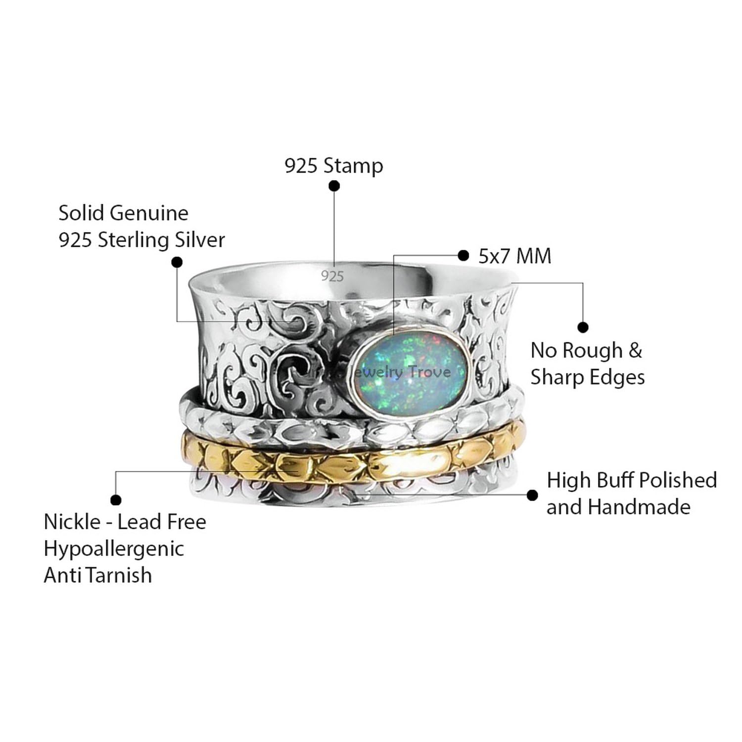 Äthiopischer Opal Ring, 925 Sterling Silber Spinner Ring, Designer Band Ring, Statement Ring