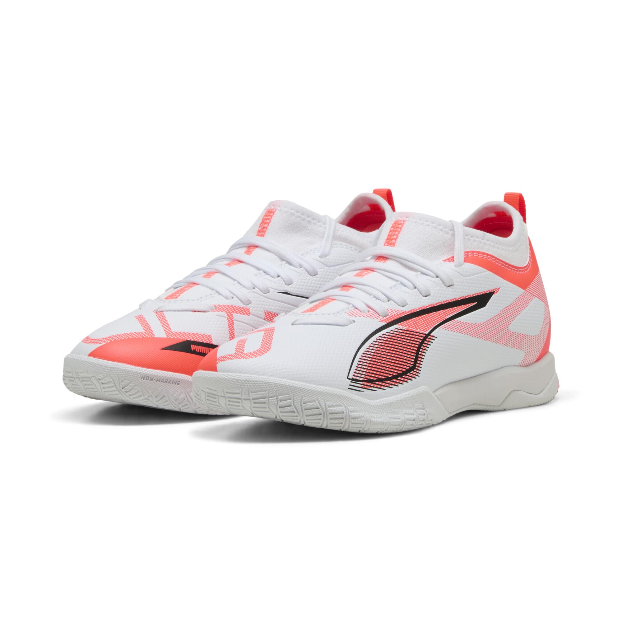 PUMA Ultra 5 Match IT + MID JR Soccer Shoe, White Black-Glowing RED, 1 UK
