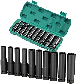 Jogo de Soquetes Longos 8 a 24mm 10 Peças Impacto 1/2" Kit de Ferramentas para Mecânica e Reparos Automotivos