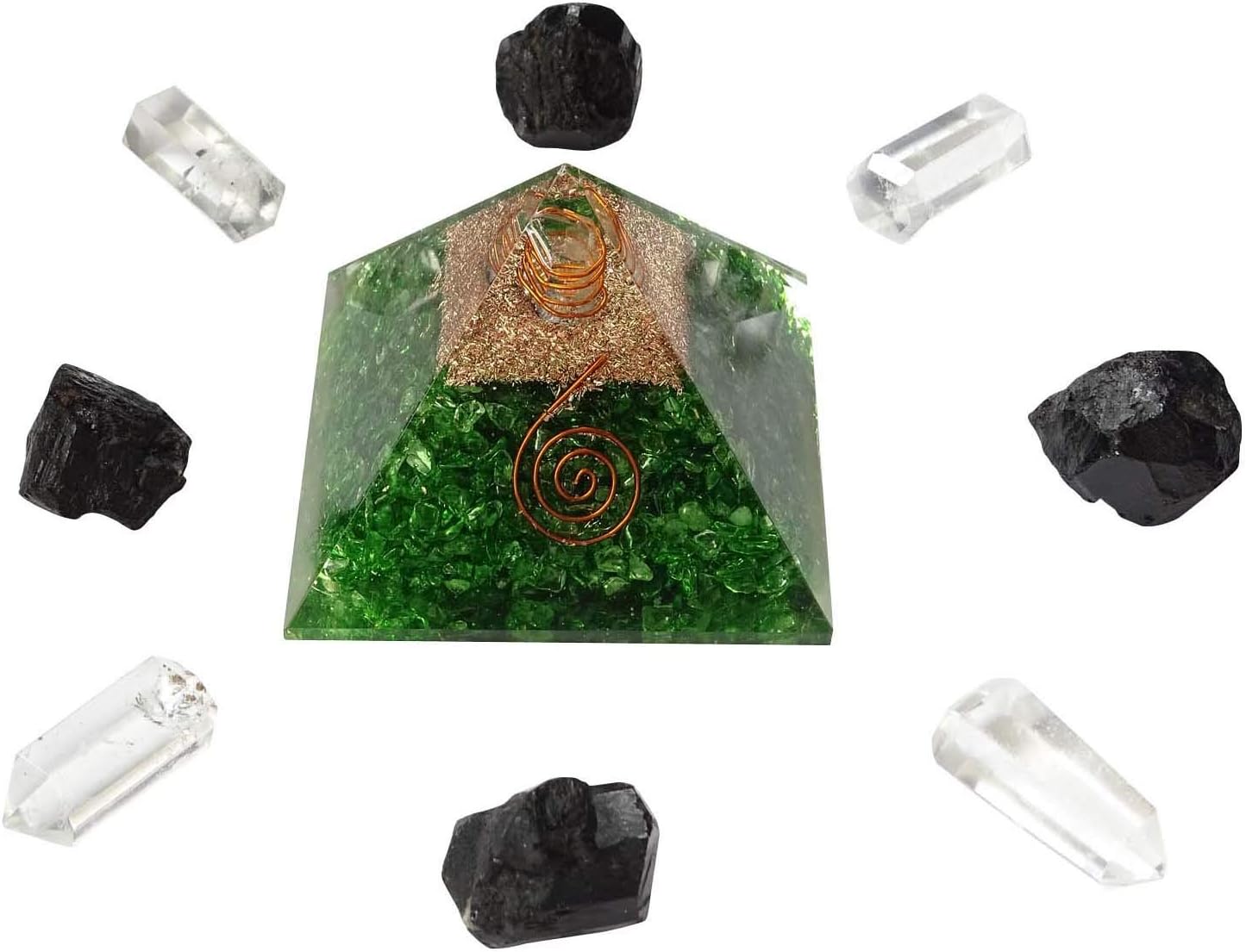Harmonize Peridot Orgone Pyramid With Healing Crystal Copper Chakra Symbol Positive Energy Generator -EMF Protection Yoga Meditation Home Office D cor Accessories