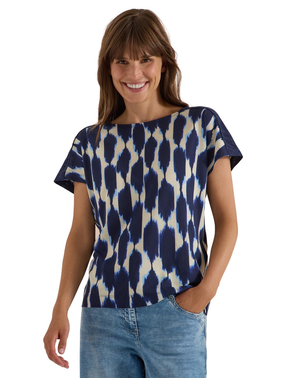 Cecil T-Shirt with Structure Mix and Print Urban Dark Blue XL