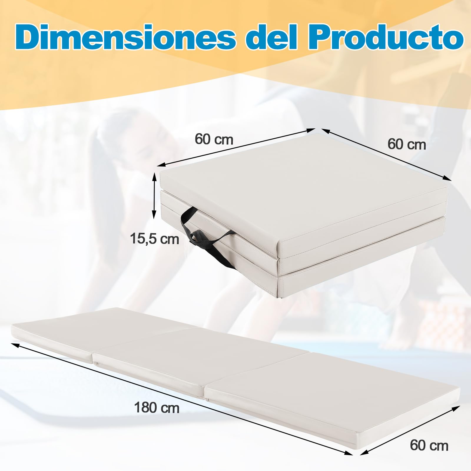 GYMAX 3-fach Trainingsmatte faltbar, tragbare Gymnastikmatte 180 x 60 x 5 cm, Gymnastikmatte mit Klettverschluss & Tragegriffen, Turnmatte für Yoga & Stretching
