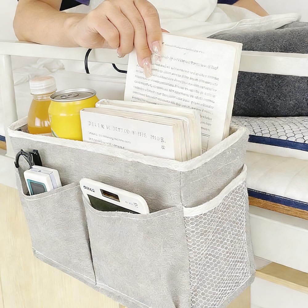 3 Pezzi Tasche Portaoggetti da Letto con Gancio Porta Oggetti da Appendere al Letto Portaoggetti da Letto Appendibile Borsa Appendere Letto per Dormitori Scolastici, Biblioteche