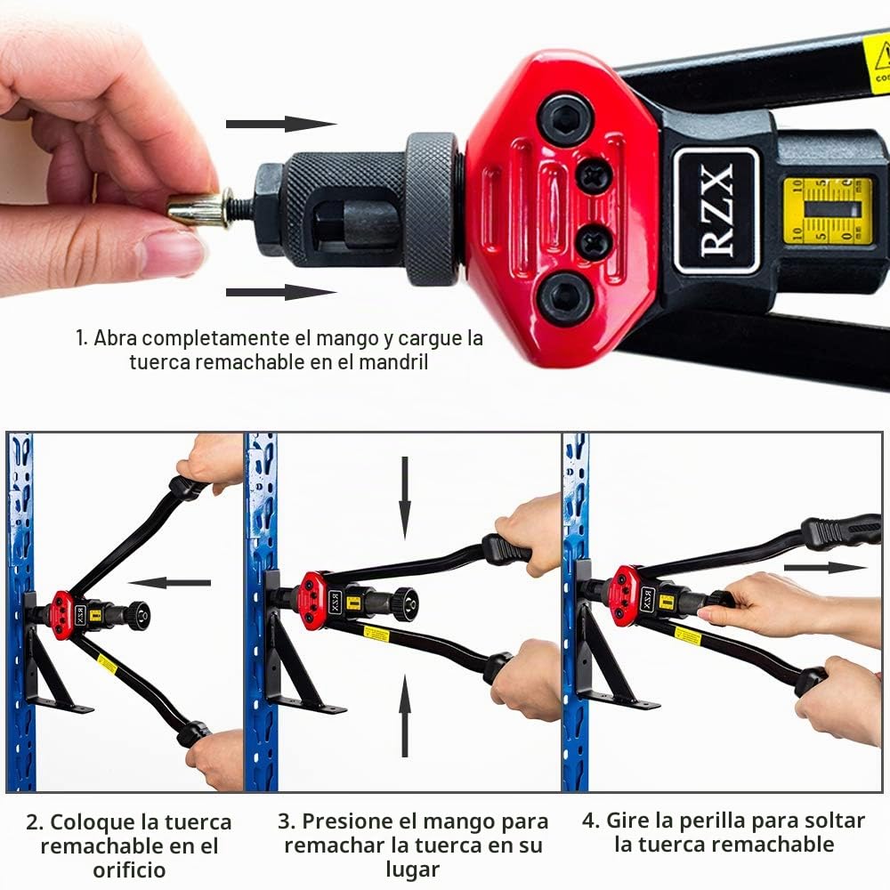 Maleta caja de herramientas 17" 440 mm M3-M12, 10-24, 1/4-20, 5/16-18, 3/8-16, remachadora de mano, remachadora con sistema de ajuste de tuerca M3-M12 Bt607