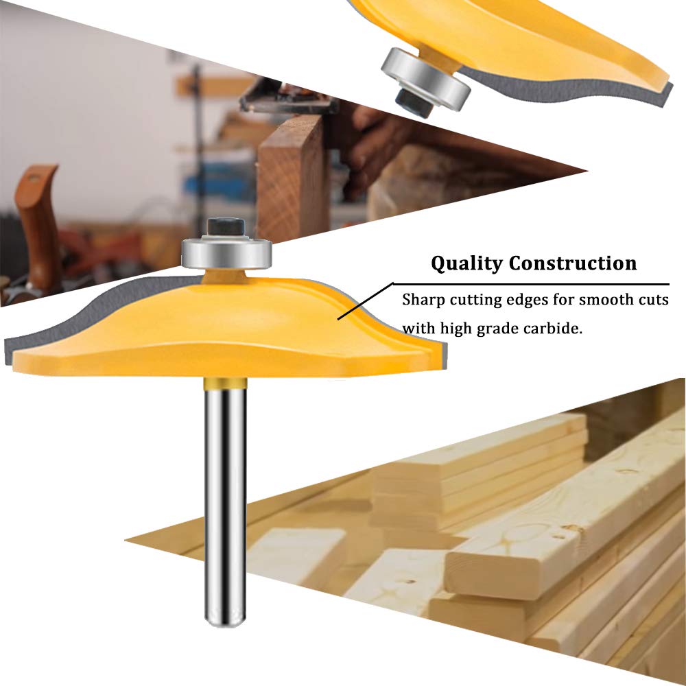 TAIWAIN 1/4 Inch Shank Groove Tongue Cutter Router bit, Raised Panel Cabinet Door with Back-Cutter Panel Round Over Tool, Door Wood CNC Milling Tool for Woodworking(D1-G)